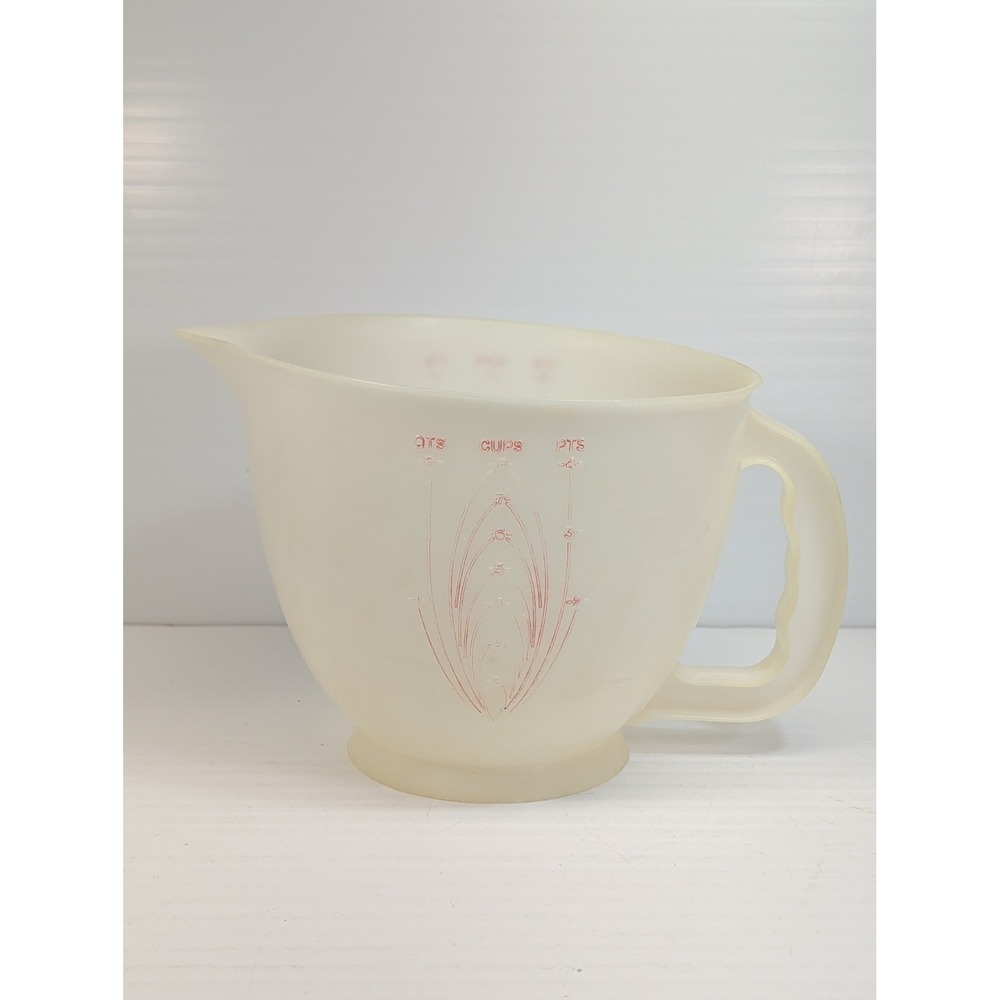 Vtg Tupperware Mix-N-Stor 8 Cup 2 Qt Measuring Pitcher Bowl 500 White Red
